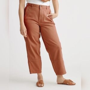 Quince Women's Size 6 Organic Stretch Cotton Twill Barrel Pants Rust Color